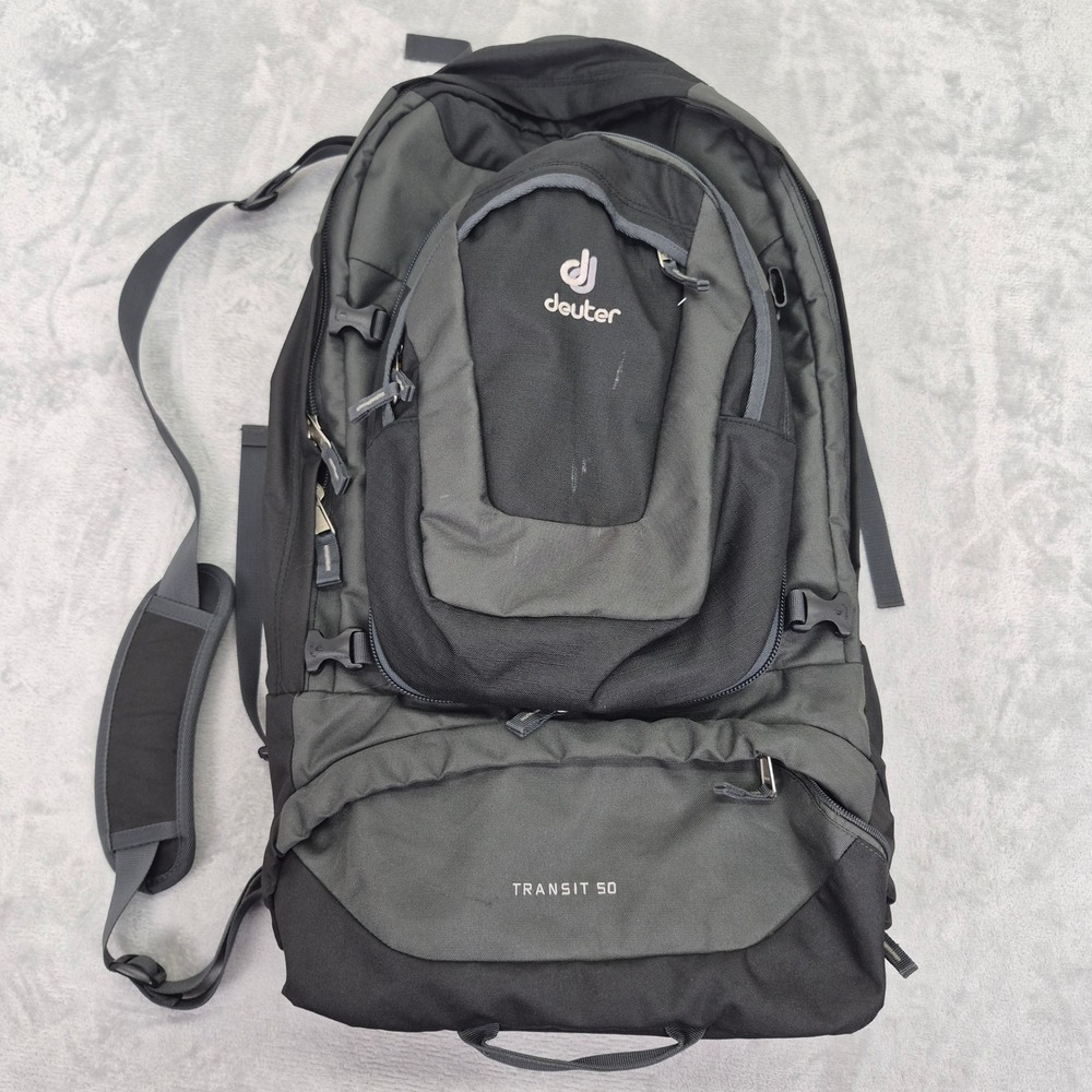 Deuter Transit 50 Travel Backpack with Detachable Daypack Black Grey 50L Travel